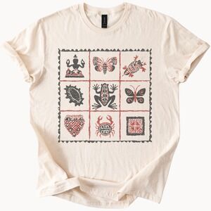 Mystical Insects Grid Graphic Tee Red and Black Design